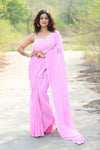 Designer Pure Cotton Sarees with All over Linear Stripes ~ Light Pink - verymuchindian.com