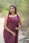 Designer Pure Cotton Sarees with All over Linear Stripes~ Maroon - verymuchindian.com
