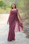 Designer Pure Cotton Sarees with All over Linear Stripes~ Maroon - verymuchindian.com