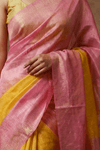 Dupion Tissue Silk Saree with Radiant Sunsets in Pink & Yellow Ombre - verymuchindian.com