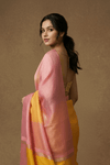 Dupion Tissue Silk Saree with Radiant Sunsets in Pink & Yellow Ombre - verymuchindian.com