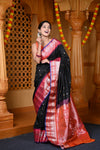 Durva Premium ~ Gadwal Pure Silk Handloom Saree in Black and Red - verymuchindian.com