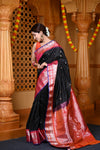 Durva Premium ~ Gadwal Pure Silk Handloom Saree in Black and Red - verymuchindian.com