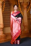Durva Premium ~ Gadwal Pure Silk Handloom Saree in Black and Red - verymuchindian.com