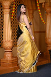 Durva Premium ~ Gadwal Pure Silk Handloom Saree in Black and Yellow - verymuchindian.com