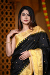 Durva Premium ~ Gadwal Pure Silk Handloom Saree in Black and Yellow - verymuchindian.com