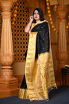 Durva Premium ~ Gadwal Pure Silk Handloom Saree in Black and Yellow - verymuchindian.com