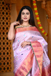 Durva Premium ~ Gadwal Pure Silk Handloom Saree in Blush Lilac and Rouge Pink - verymuchindian.com