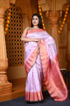 Durva Premium ~ Gadwal Pure Silk Handloom Saree in Blush Lilac and Rouge Pink - verymuchindian.com