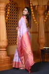Durva Premium ~ Gadwal Pure Silk Handloom Saree in Blush Lilac and Rouge Pink - verymuchindian.com
