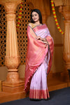 Durva Premium ~ Gadwal Pure Silk Handloom Saree in Blush Lilac and Rouge Pink - verymuchindian.com
