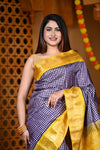 Durva Premium ~ Gadwal Pure Silk Handloom Saree in Checkerds Lilac with Yellow - verymuchindian.com
