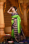 Durva Premium ~ Gadwal Pure Silk Handloom Saree in Emerald Green and Dark Blue - verymuchindian.com
