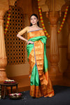 Durva Premium ~ Gadwal Pure Silk Handloom Saree in Leaf Green and Yellow - verymuchindian.com