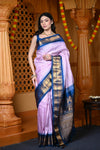 Durva Premium ~ Gadwal Pure Silk Handloom Saree in Lilac and Blue - verymuchindian.com