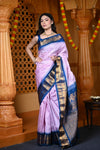 Durva Premium ~ Gadwal Pure Silk Handloom Saree in Lilac and Blue - verymuchindian.com