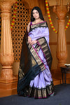 Durva Premium ~ Gadwal Pure Silk Handloom Saree in Lilac with Green - verymuchindian.com