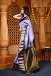 Durva Premium ~ Gadwal Pure Silk Handloom Saree in Lilac with Green - verymuchindian.com