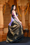 Durva Premium ~ Gadwal Pure Silk Handloom Saree in Lilac with Green - verymuchindian.com