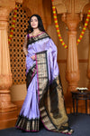 Durva Premium ~ Gadwal Pure Silk Handloom Saree in Lilac with Green - verymuchindian.com
