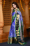 Durva Premium ~ Gadwal Pure Silk Handloom Saree in Marine Blue with Dark Green - verymuchindian.com