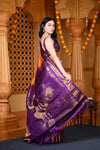 Durva Premium ~ Gadwal Pure Silk Handloom Saree in Orange and Purple - verymuchindian.com