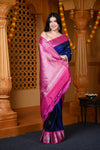 Durva Premium ~ Gadwal Pure Silk Handloom Saree in Royal Blue and Pink - verymuchindian.com