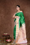 Durva Premium ~ Gadwal Pure Silk Handloom Saree in Royal Green and Gold - verymuchindian.com