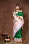 Durva Premium ~ Gadwal Pure Silk Handloom Saree in Royal Green and Gold - verymuchindian.com