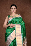 Durva Premium ~ Gadwal Pure Silk Handloom Saree in Royal Green and Gold - verymuchindian.com