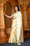 Durva Premium ~ Gadwal Pure Silk Handloom Saree in Shwet White - verymuchindian.com
