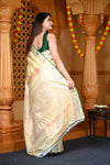 Durva Premium ~ Gadwal Pure Silk Handloom Saree in Shwet White - verymuchindian.com