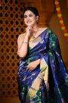Durva Premium ~ Handloom Brocade Pure Soft Silk Saree in Dual Tone Blue Green (Limited Edition) - verymuchindian.com