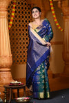 Durva Premium ~ Handloom Brocade Pure Soft Silk Saree in Dual Tone Blue Green (Limited Edition) - verymuchindian.com