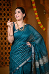 Durva Premium ~ Handloom Cotton Silk with Sleek Designer Border in Azure Blue - verymuchindian.com