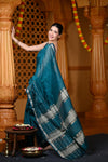Durva Premium ~ Handloom Cotton Silk with Sleek Designer Border in Azure Blue - verymuchindian.com