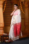Durva Premium ~ Handloom Cotton Silk with Sleek Designer Border in Red White - verymuchindian.com