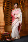 Durva Premium ~ Handloom Cotton Silk with Sleek Designer Border in Red White - verymuchindian.com
