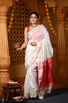 Durva Premium ~ Handloom Cotton Silk with Sleek Designer Border in Red White - verymuchindian.com