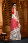Durva Premium ~ Handloom Cotton Silk with Sleek Designer Border in Red White - verymuchindian.com