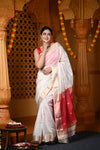 Durva Premium ~ Handloom Cotton Silk with Sleek Designer Border in Red White - verymuchindian.com