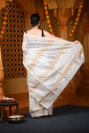 Durva Premium ~ Handloom Cotton Silk with Sleek Designer Border in White - verymuchindian.com