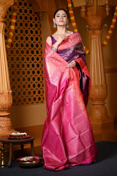 Durva Premium ~ Handloom Pure Silk Kanjeevaram Tissue Saree in Purple Pink (Limited Edition) - verymuchindian.com