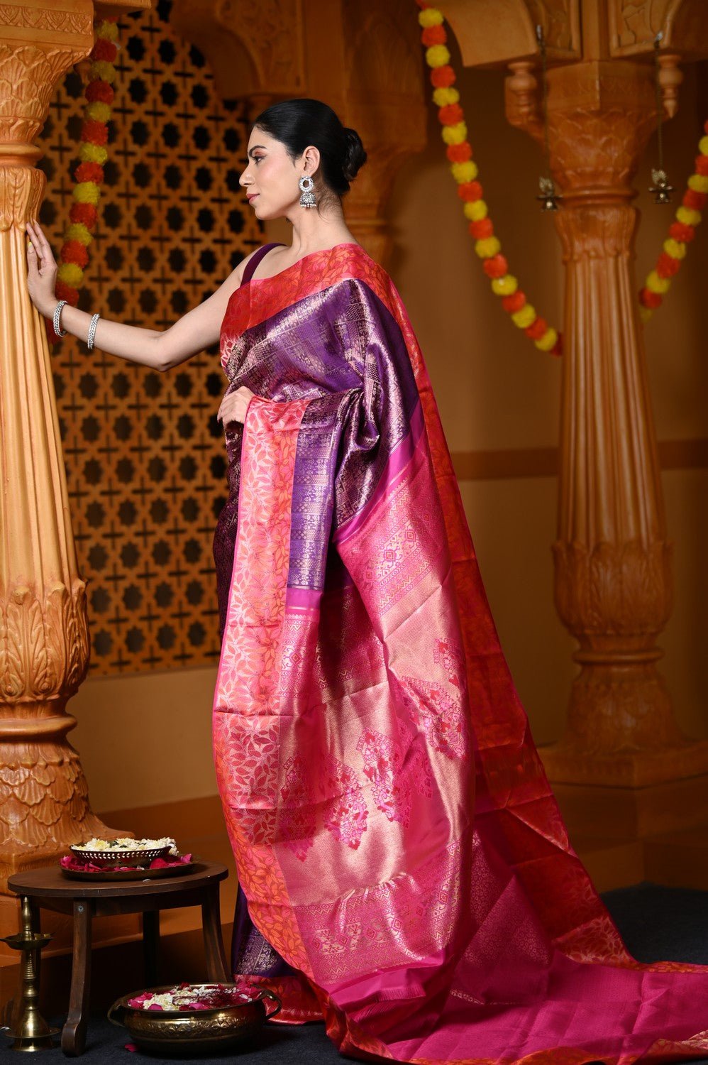 Durva Premium ~ Handloom Pure Silk Kanjeevaram Tissue Saree in Purple Pink (Limited Edition) - verymuchindian.com