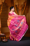 Durva Premium~ Handloom Pure Silk Paithani Maharani Pallu in Orange Pink - verymuchindian.com