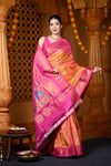 Durva Premium~ Handloom Pure Silk Paithani Maharani Pallu in Orange Pink - verymuchindian.com