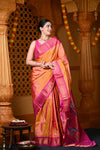 Durva Premium~ Handloom Pure Silk Paithani Maharani Pallu in Orange Pink - verymuchindian.com