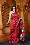 Durva Premium ~ Handloom Pure Silk Paithani Saree WIth Handcrafted Nath Pallu in Maroon (By Govt Certified Weavers) - verymuchindian.com