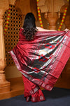 Durva Premium ~ Handloom Pure Silk Paithani Saree WIth Handcrafted Nath Pallu in Maroon (By Govt Certified Weavers) - verymuchindian.com