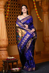 Durva Premium~ Handloom Pure Silk Paithani with Nath Buttis and Maharani Pallu in Royal Blue - verymuchindian.com